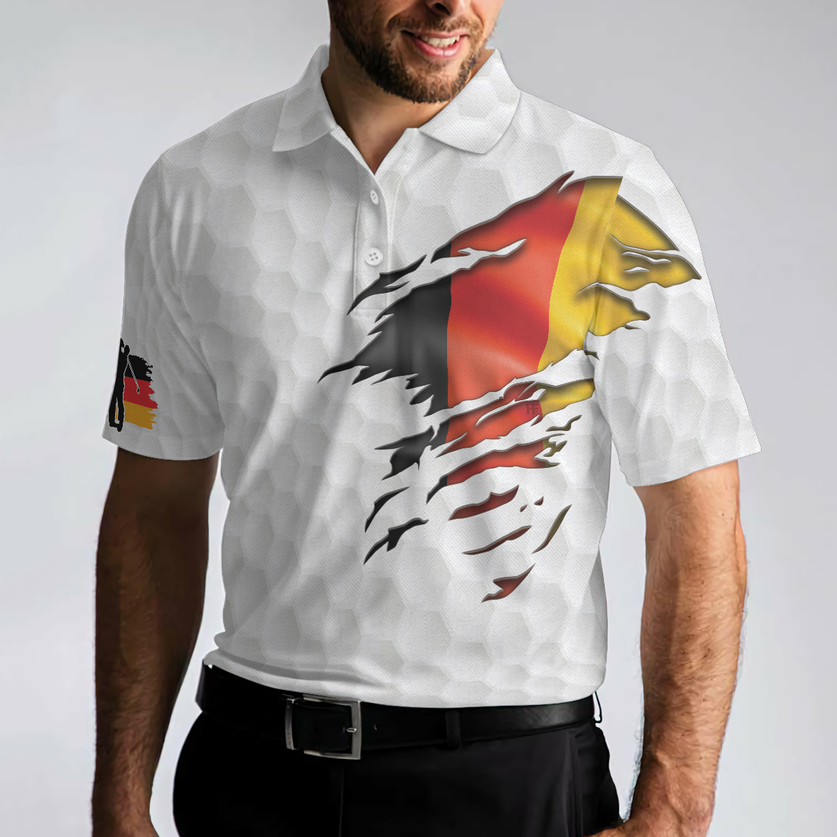 Golf German Flag Men Polo Shirt, White Golf Pattern Polo Shirt, Germany Golf Shirt For Men, Gift For Golfers