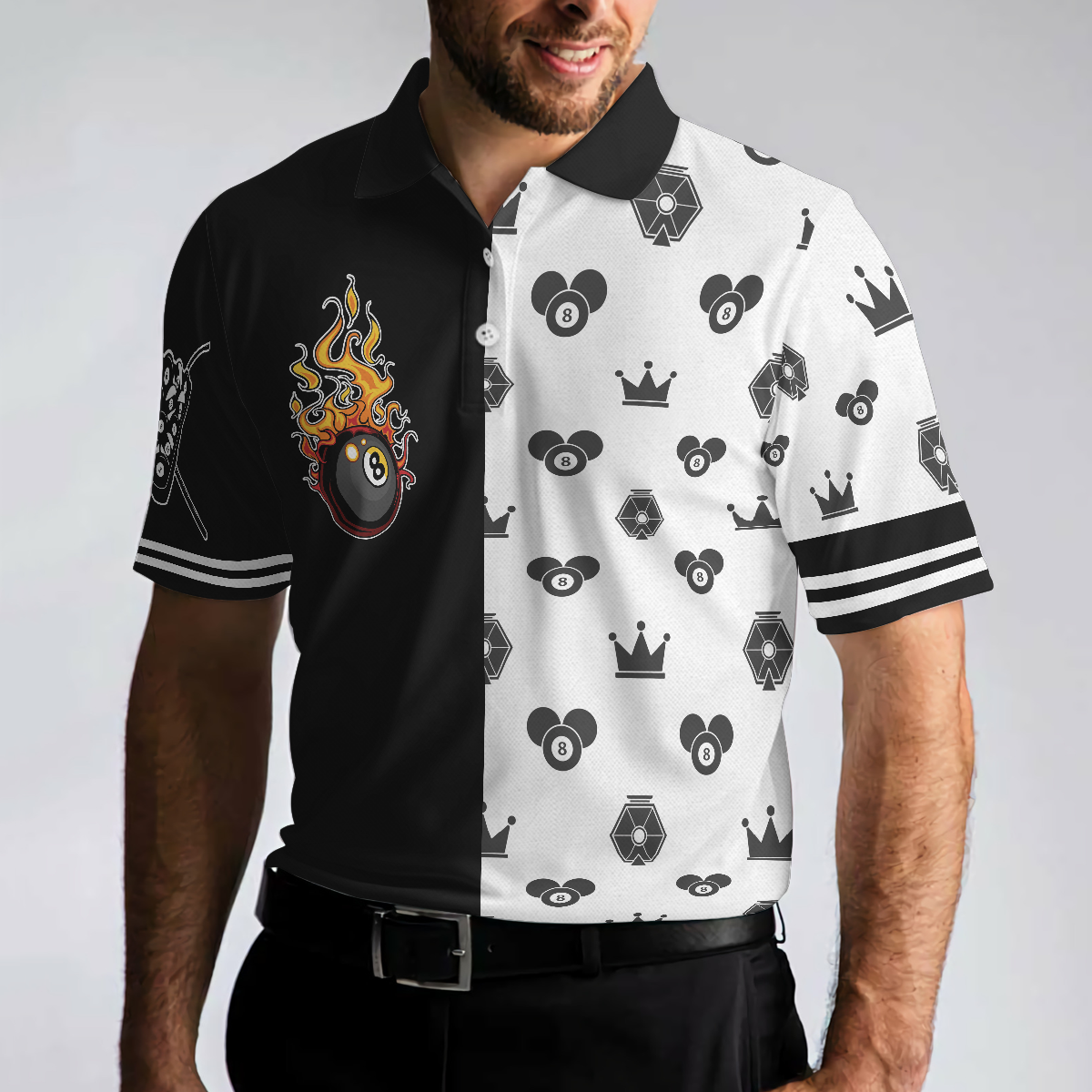 Flame Eight Ball Billiards Men Polo Shirt, Cute Billiards Shirt Design For Men, Best Gift Idea For Billiards Players, Billiards Lovers