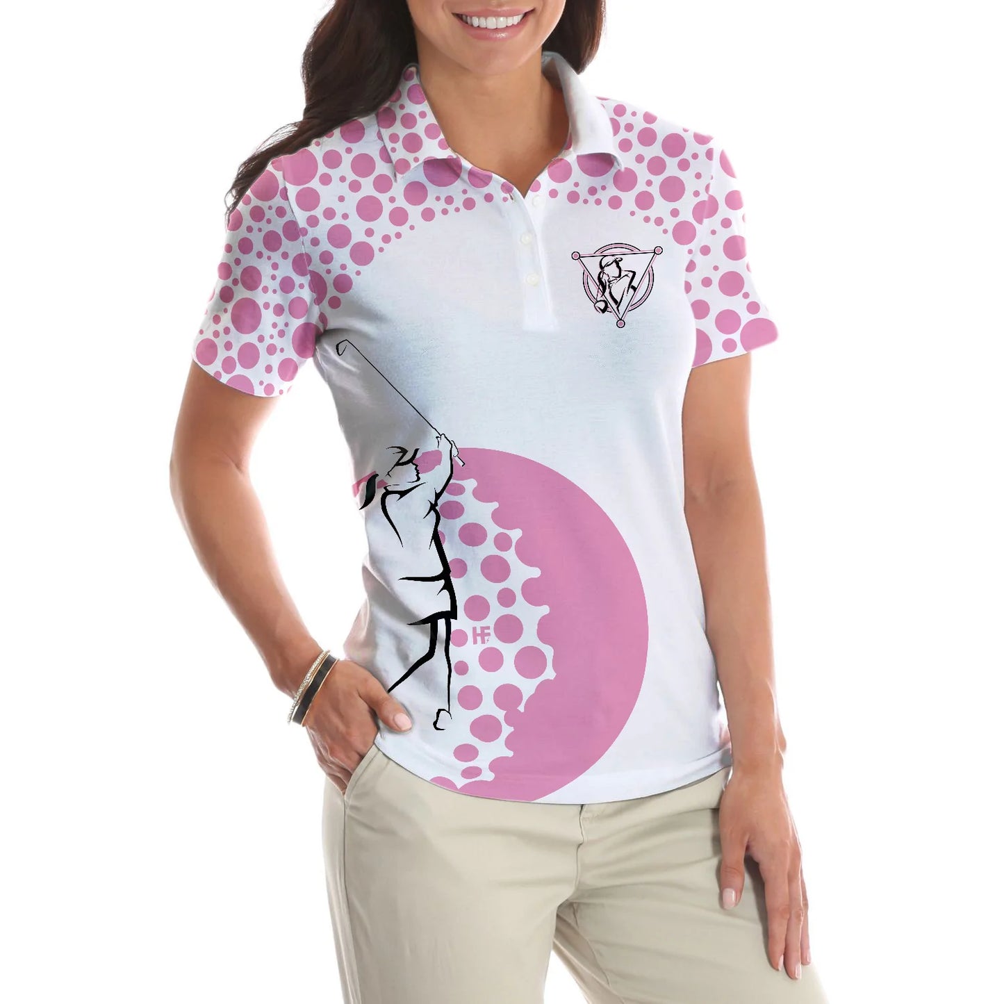 Real Grandmas Play Golf Short Sleeve Women Polo Shirt, White And Pink Golf Shirt For Ladies, Funny Female Golf Gift - Gift For Golfer