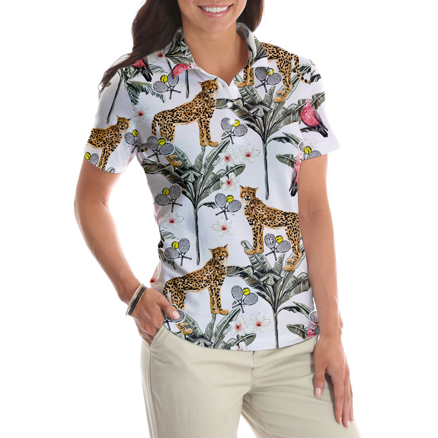 Tropical Coconut Leopard Tennis Shirt For Women Short Sleeve Women Polo Shirt - Perfect Gift For Women