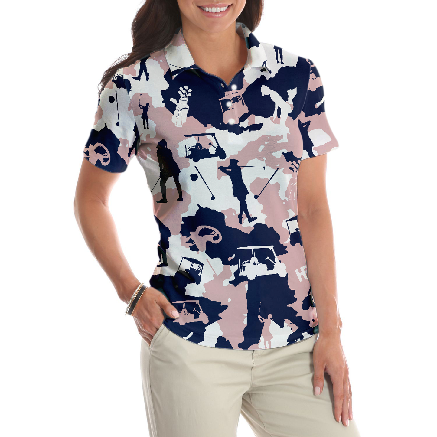 Golf Girl Camouflage V3 Short Sleeve Women Polo Shirt, Camo Golf Shirt For Ladies, Cool Golf Gift For Women, Best Gift For Women Golfers