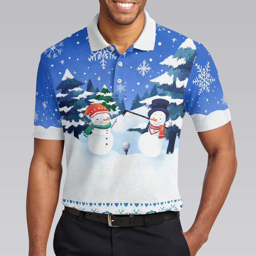 Christmas Golf Polo Shirts - Mens Golf Polo Shirts Short Sleeve - Funny Snowman Pattern Shirt Dry Fit - Christmas Shirt Idea Gift For Men - Best Gift For Golf Lovers