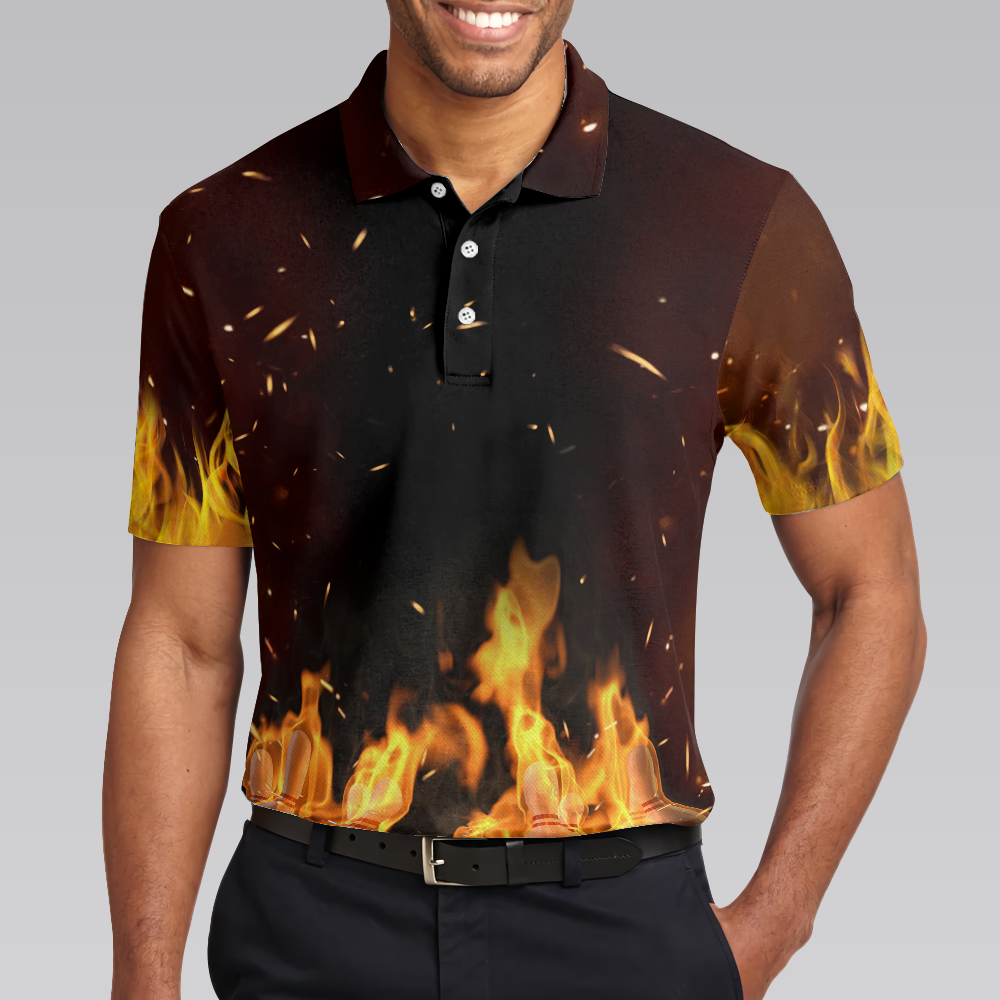 Bowling Men Polo Shirt - Bowling Pin With Fire Polo Shirt, Bowling Polo Shirt For Men - Perfect Gift For Friend, Family, Bowling Lovers