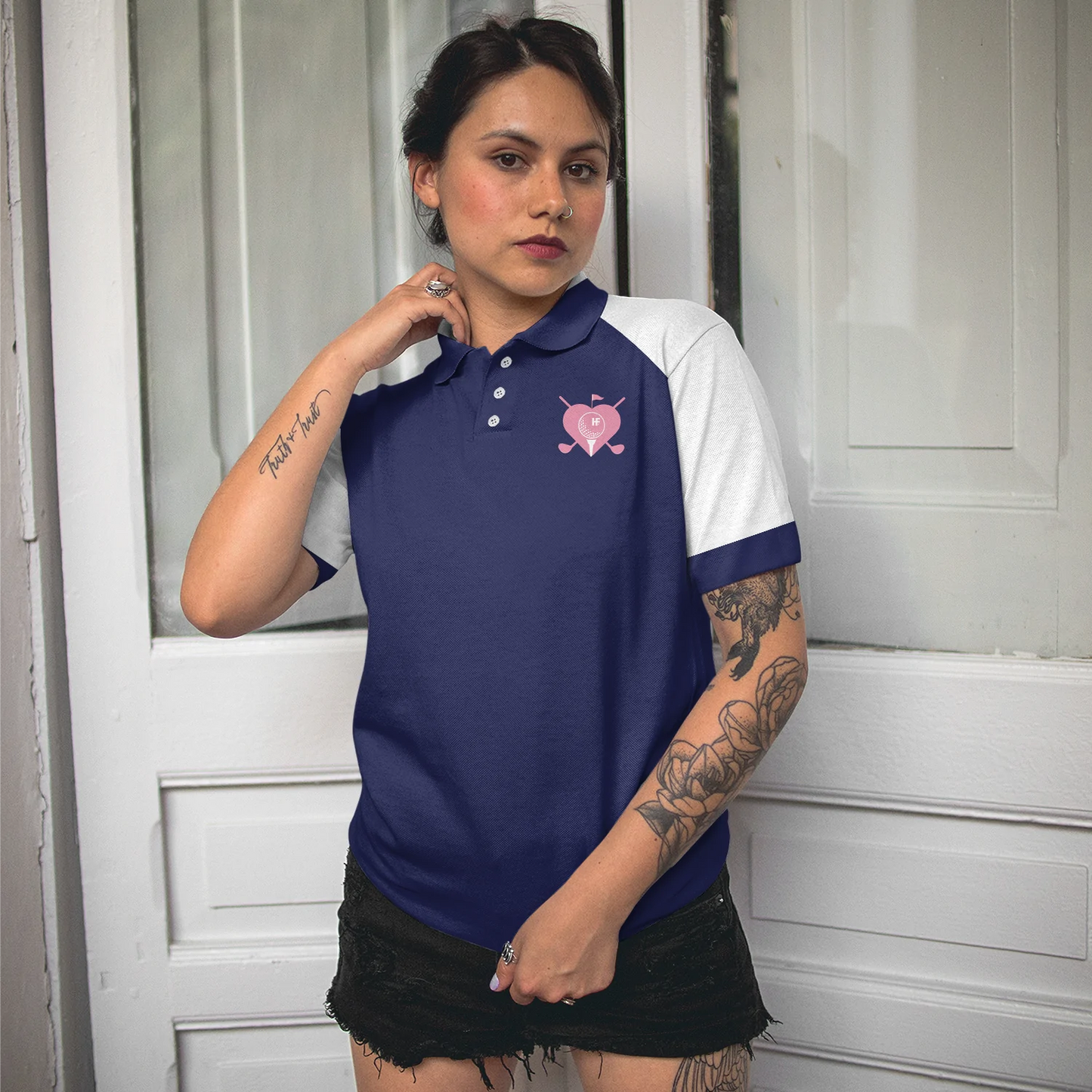 Navy Golf Women Polo Shirt, I Play Golf Like A Girl Try To Keep Up Golf Short Sleeve Polo Shirt For Ladies, Gift For Women Golfers