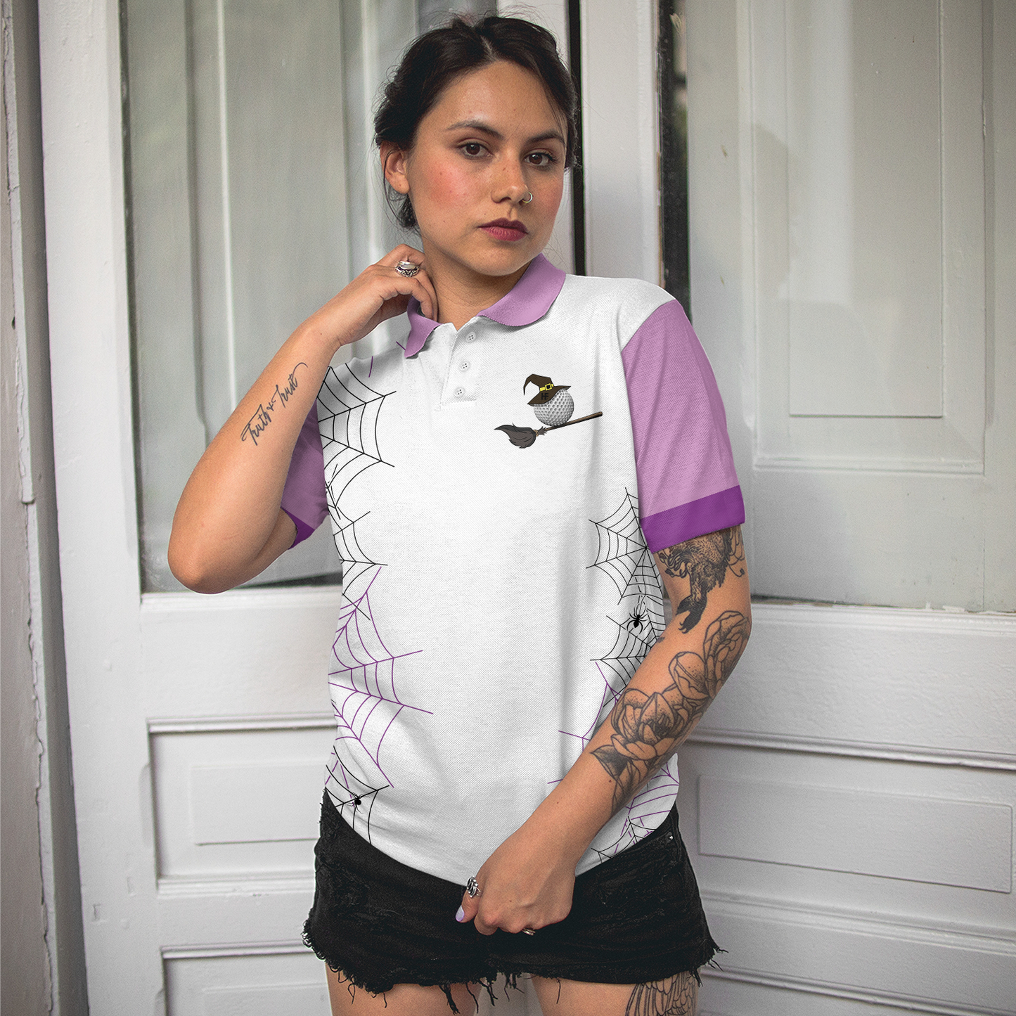 Women Polo Shirt, Come We Fly Golf Short Sleeve Women Polo Shirt, Witch Halloween Golf Shirt For Ladies