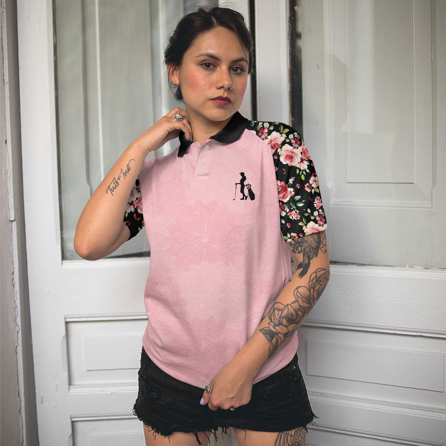 Golf Women Polo Shirt, I Know I Play Like A Girl Try To Keep Up Polo Shirt, Elegant Flower Pattern Golf Short Sleeve Women Polo Shirt