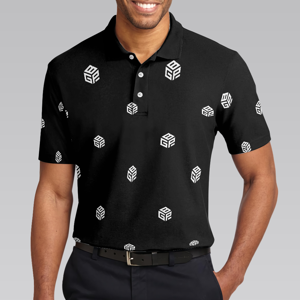 Beyond Golf Performance Logo Pattern Black Men Polo Shirt, Best Golf Shirt For Men, Gift For Golfers