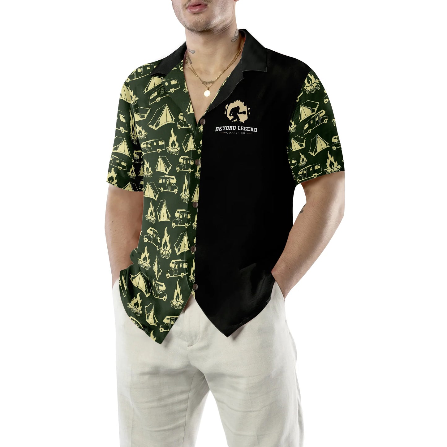 Camping Bigfoot Hawaiian Shirt, I Drink Coffee Beyond Legend Aloha Shirt For Men & Women, Best Gift For Camping Lovers, Husband, Wife, Boyfriend, Girlfriend