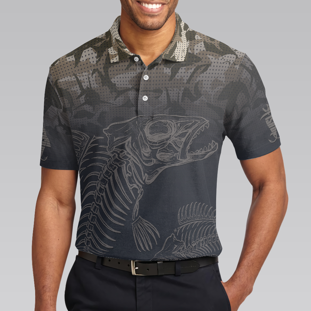 Fish Reaper Fish Skull Skeleton Camouflage Fishing Men Polo Shirt, Camo Fishing Shirt For Men, Gift For Fishing Lovers