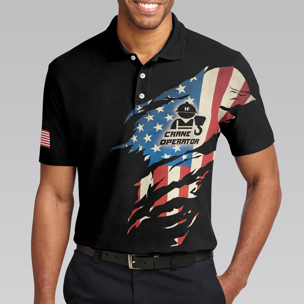 Crane Operator Polo Shirt, My Craft Allows Me To Move Anything Skull Polo Shirt, American Flag Crane Operator Shirt For Men