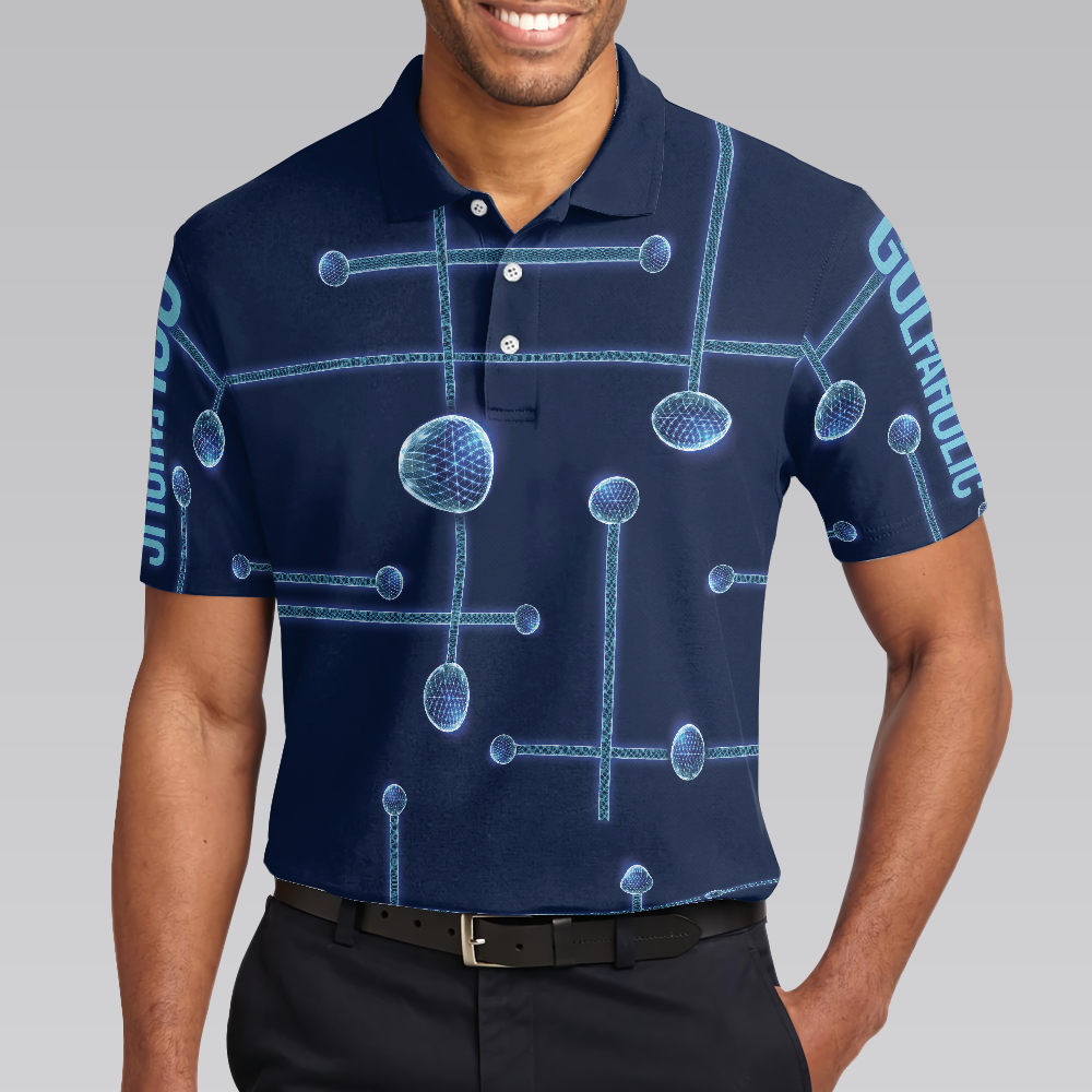 Digital Golf Men Polo Shirt, Golfaholic Geometric Golf Ball Low Poly Design Polo Shirt, Best Golf Shirt For Men, Best Gift For Golfers