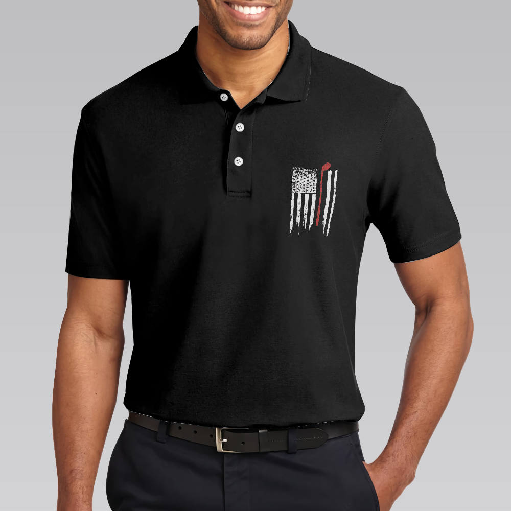 Black And White American Flag Golf Clubs Men Polo Shirt, Golf Nation Short Sleeve Golf Polo Shirt, Patriotic Golf Shirt For Men