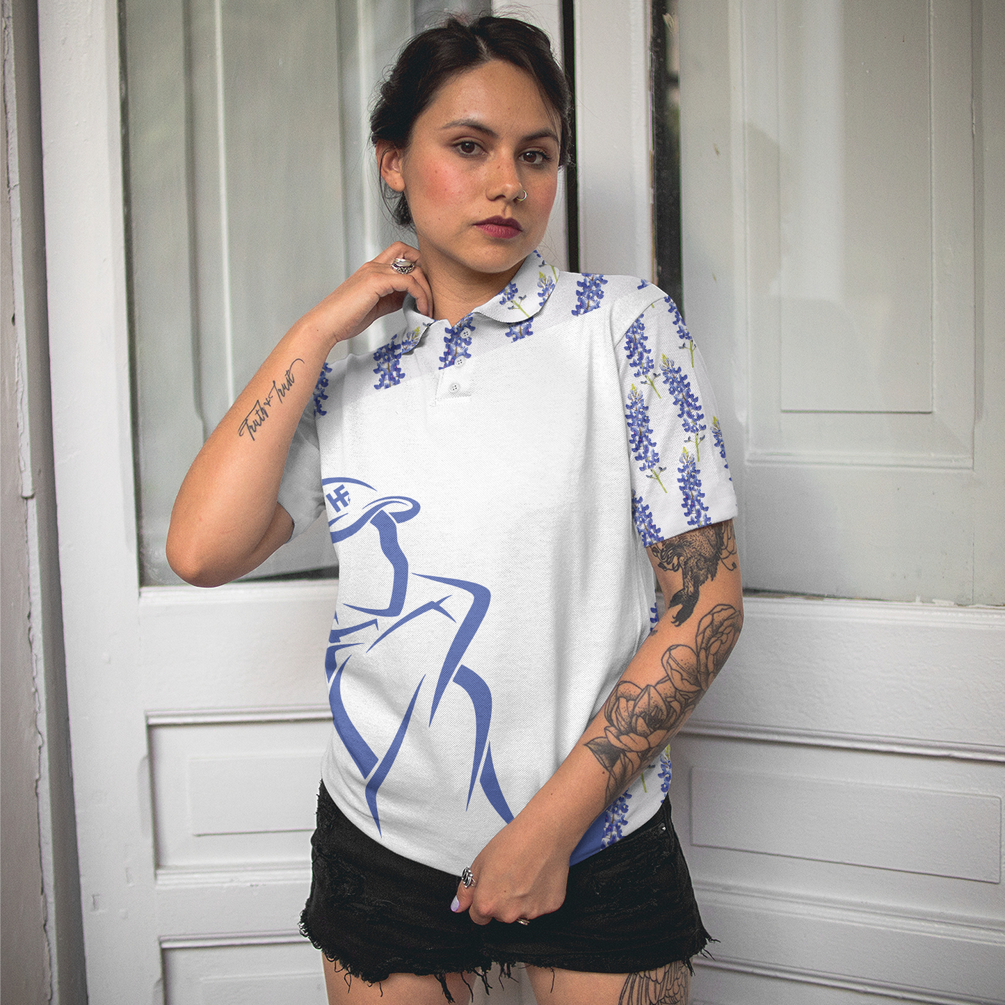 Women Polo Shirt - Bluebonnet Women Golfer Short Sleeve Women Polo Shirt, Unique Female Golf Gift