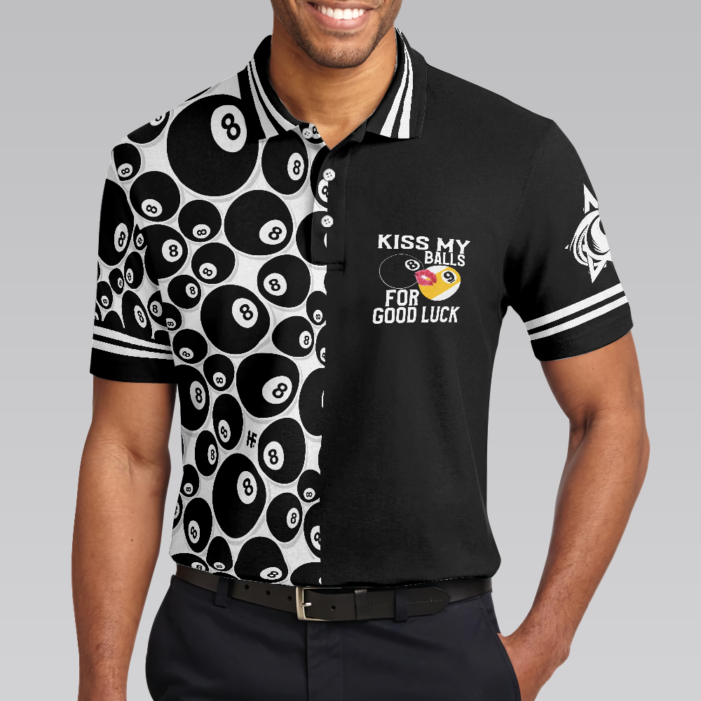 Billiards Men Polo Shirt, 8 Ball Pattern ATM Polo Shirt, Kid My Balls For Good Luck Men Polo Shirt, Best Gift For Billiards Lovers