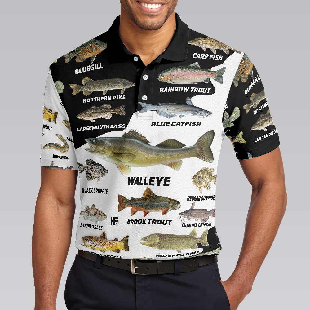 Freshwater Fish Types All Over Print Polo Shirt, Polo Golf Shirt For Men, Best Golf Shirt
