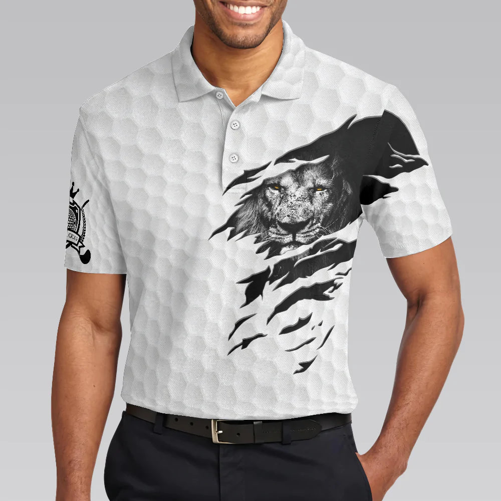 Black And White Lion King Sketching Men Polo Shirt, King Of Swings Lion Golfing Polo Shirt, Best Golf Shirt For Male