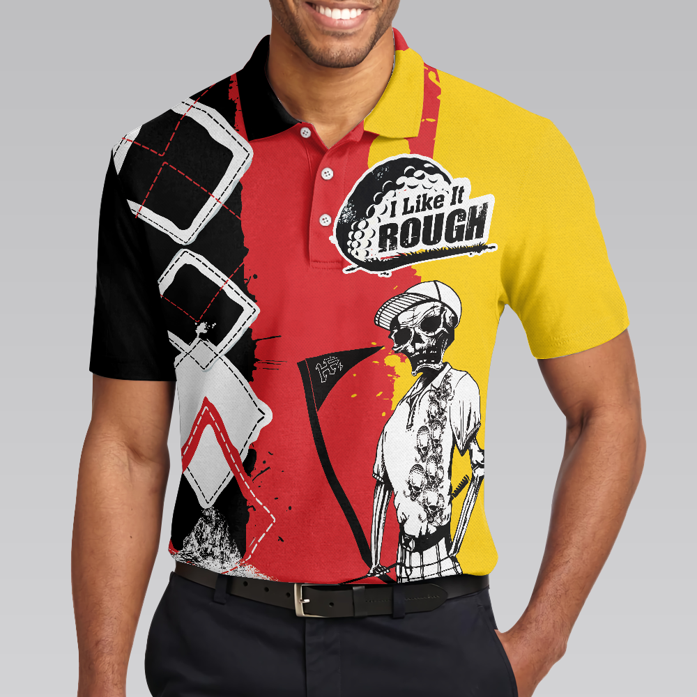 Golf I Like It Rough German Flag Polo Shirt, White Argyle Pattern Skeleton Golfing Polo Shirt, Funny Golf Shirt For Men, Golf Gift For Men