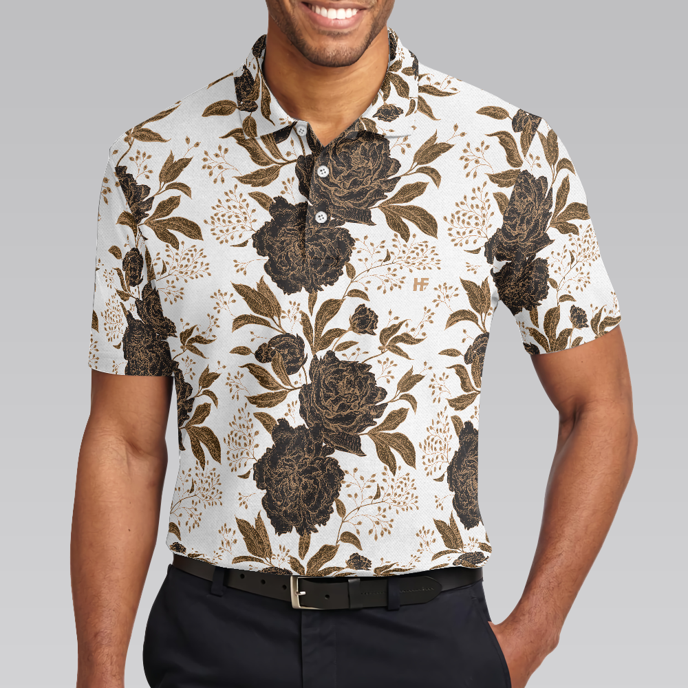 Vintage Peonies And Roses Seamless Pattern Polo Shirt, Vintage Rose Shirt Design For Adults, Best Roses Pattern Shirt - Perfect Gift For Men