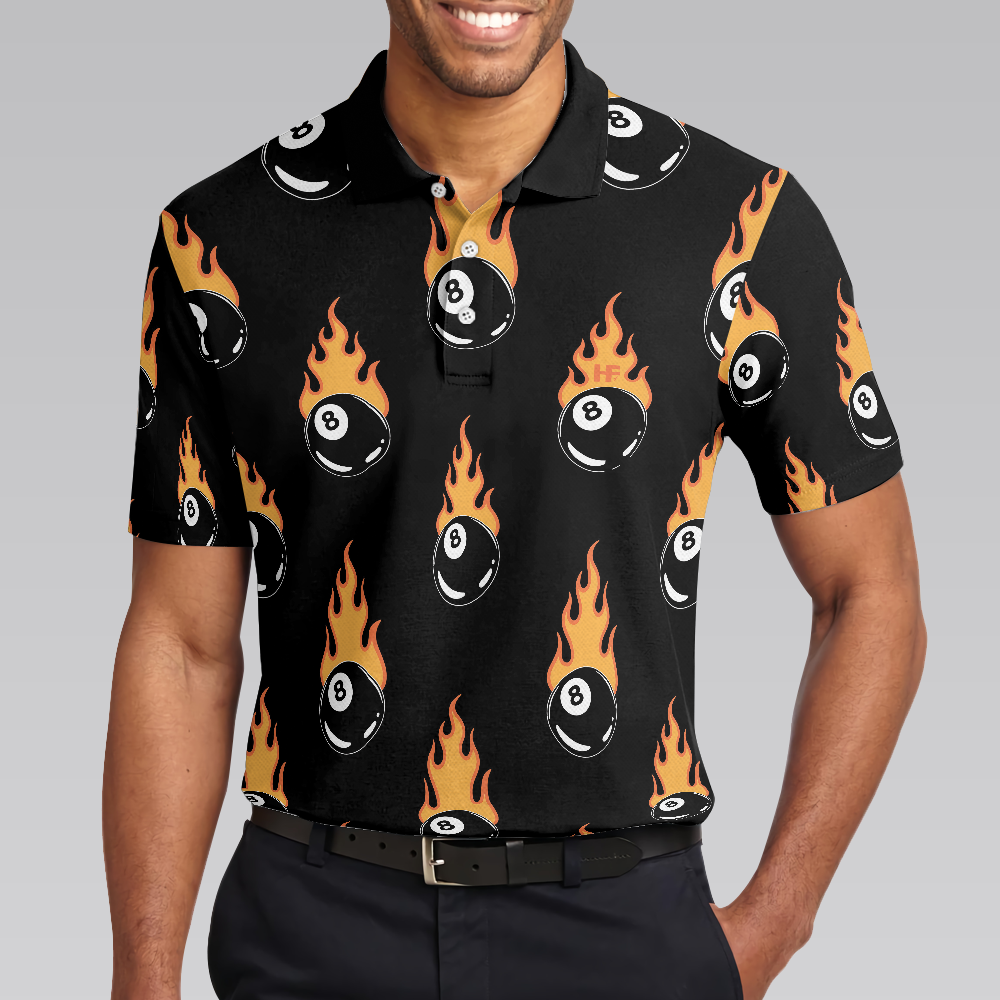 Flaming Billiard 8 Ball Men Polo Shirt, Basic Billiards Shirt Design For Men, Gift Idea For Billiards Lovers