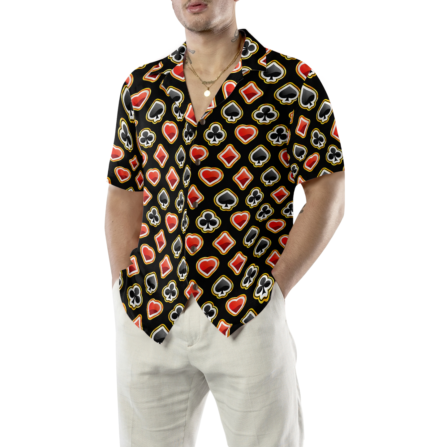 Casino Poker Black Background Hawaiian Shirt, Best Gift For Husband, Wife, Boyfriend, Girlfriend, Friend, Family