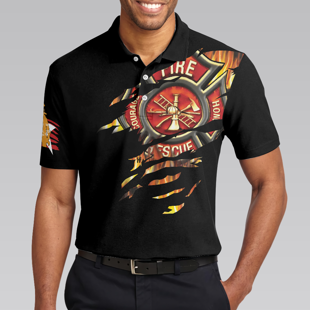 American Firefighter Men Polo Shirt, Black Firefighter Shirt For Men, Cool Gift For Firefighters