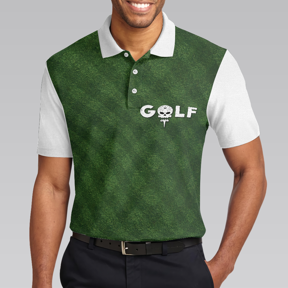 Golf Green Background Men Polo Shirt, Classic Green Golf Shirt For Men, Cool Gift For Golfers, Unique Male Golf Gift