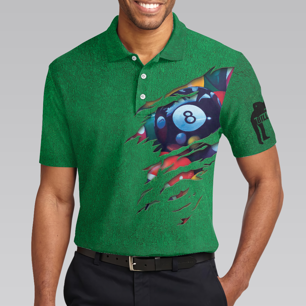 Men Polo Shirt - Billiards Green American Flag Polo Shirt, Unique Billiards Shirt For Men - Gift For Billiards Player- Cool Gift For Pool Players