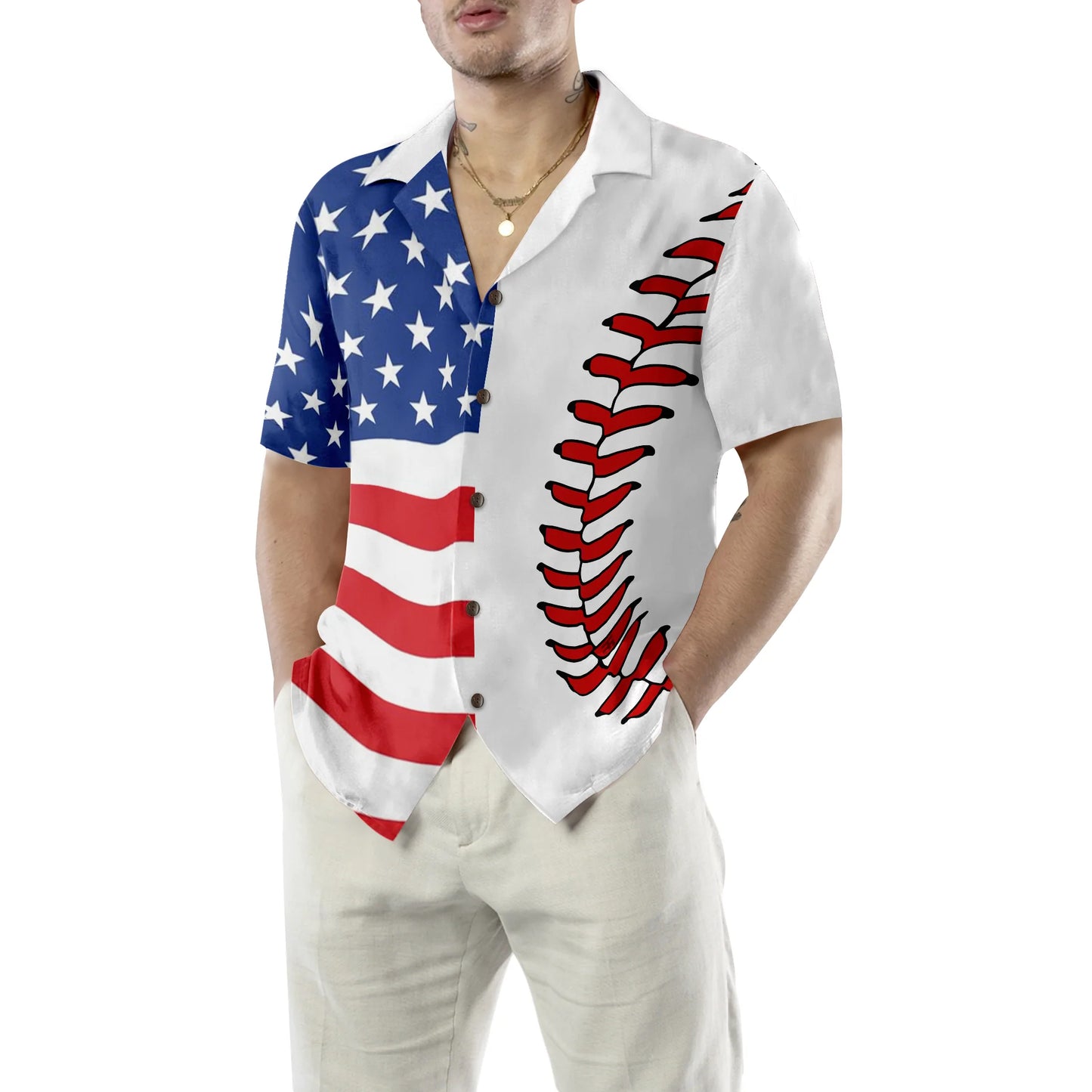 Baseball American Flag Hawaiian Shirt, USA Flag Aloha Shirt Summer For Men, Best Gift For Summer, Husband, Boyfriend