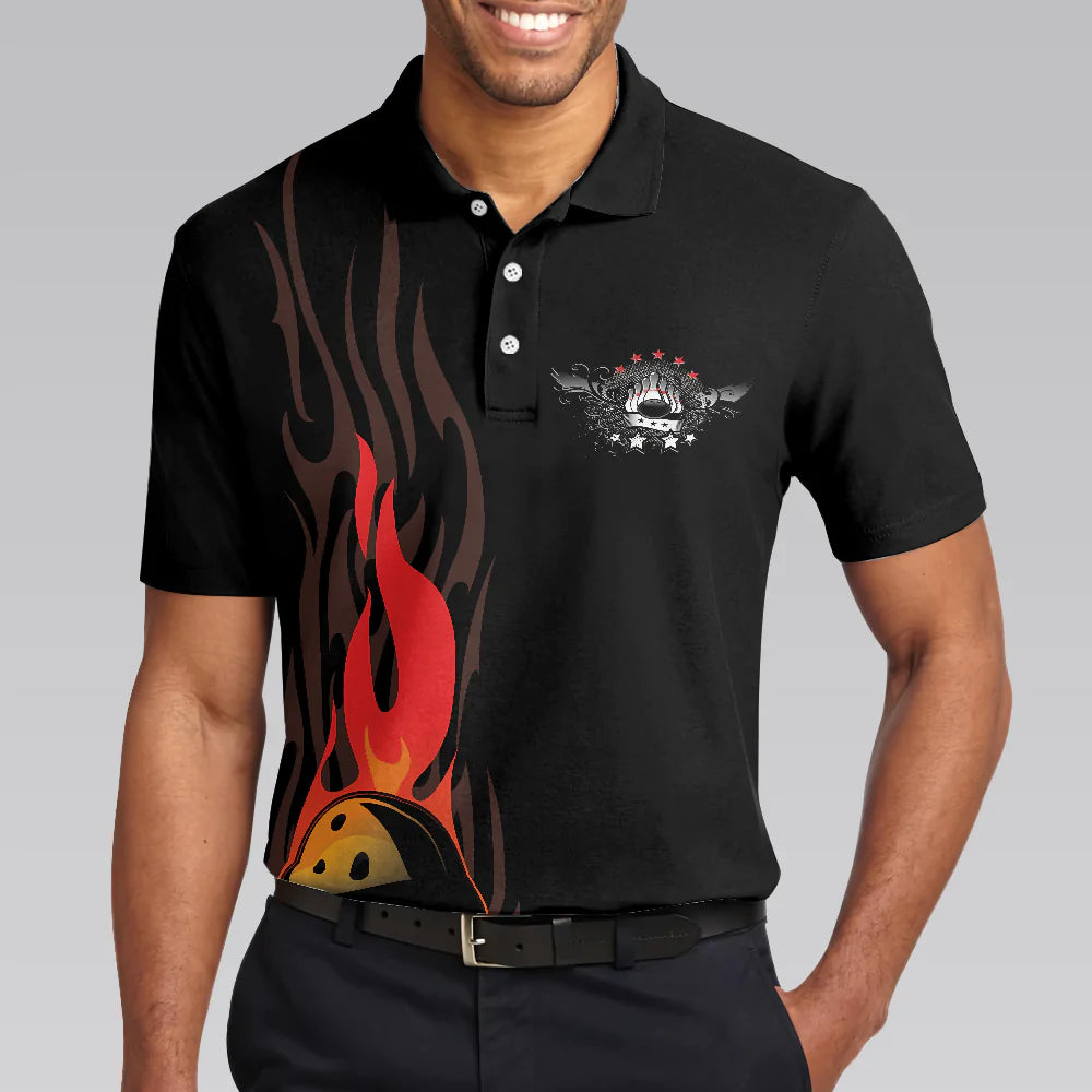 Life Is Like Bowling Keep Your Eyes On The Balls Bowling Polo Shirt, Black Flame Bowling Ball Polo Shirt For Men