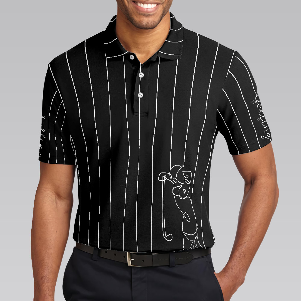 Men Polo Shirt - Black & White Single Line Continuous Golfer Shirt Polo Shirt, Vertical Lines Golfing Polo Shirt, Best Golf Shirt For Men