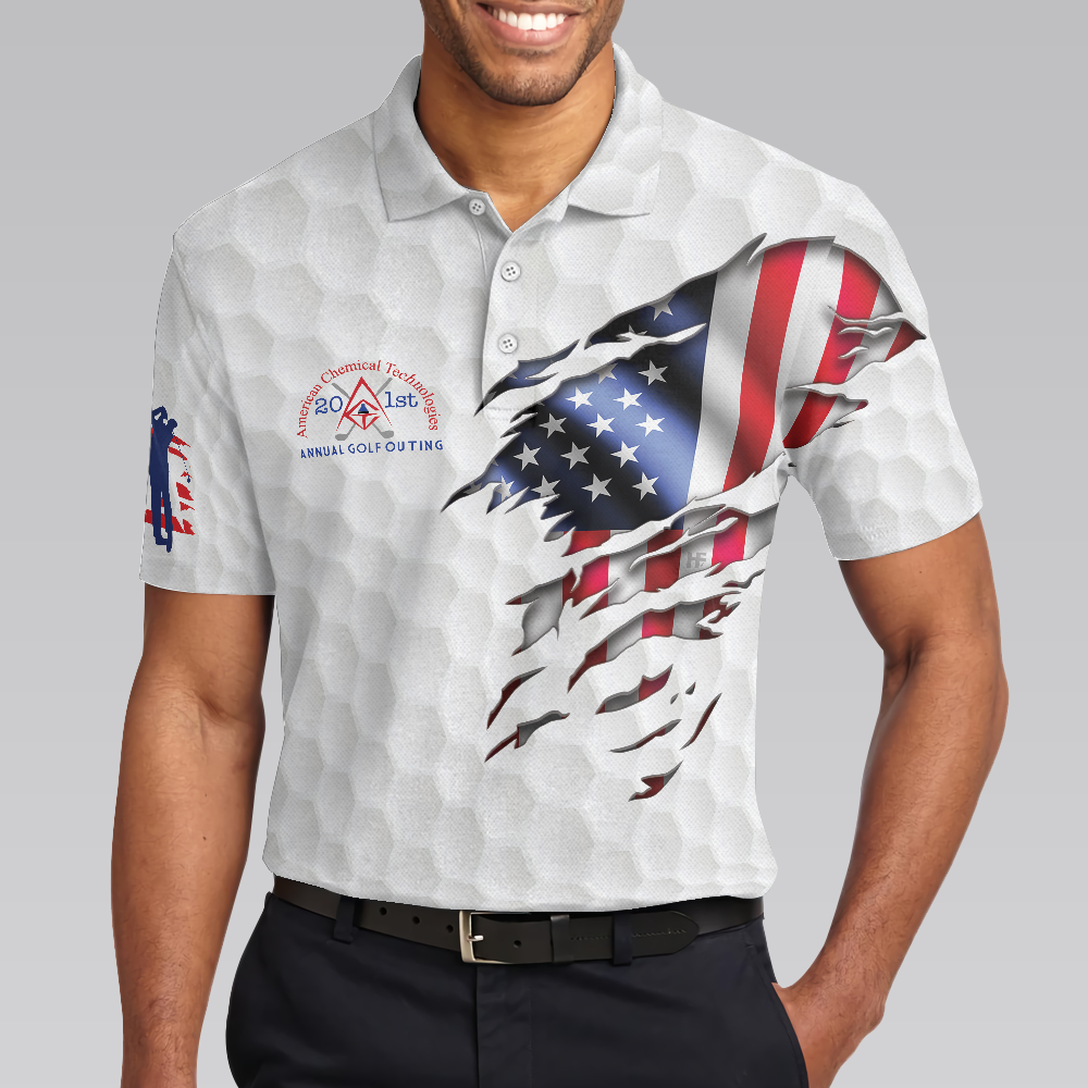 Golf America Flag Men Polo Shirt, American Chemical Golf Polo Shirt, Golf Ball Pattern Shirt For Men, Gift For Golfers