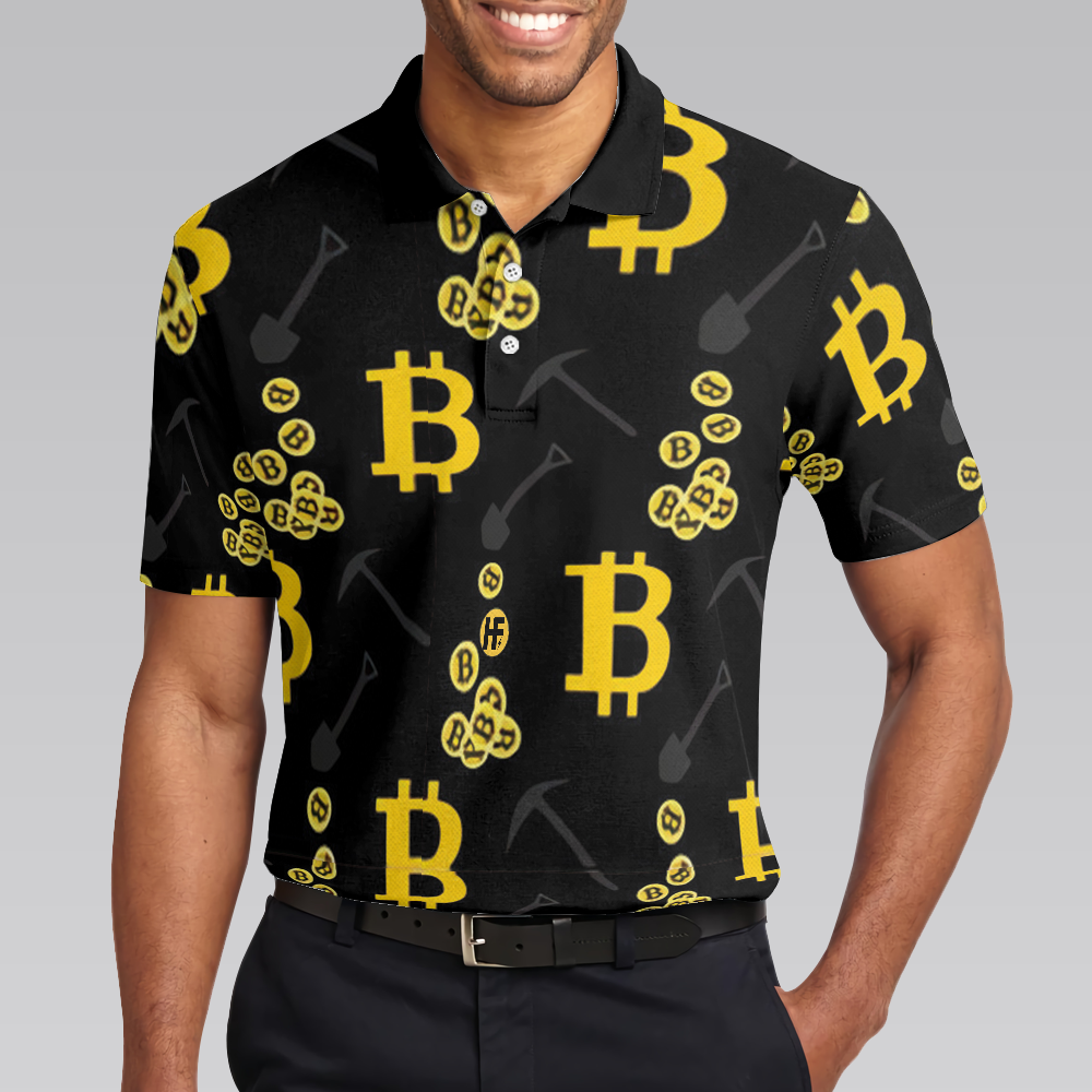 Men Polo Shirt - Bitcoin Seamless Pattern Cryptocurrency Polo Shirt, Crypto Mining Polo Shirt, Best Bitcoin Shirt For Men