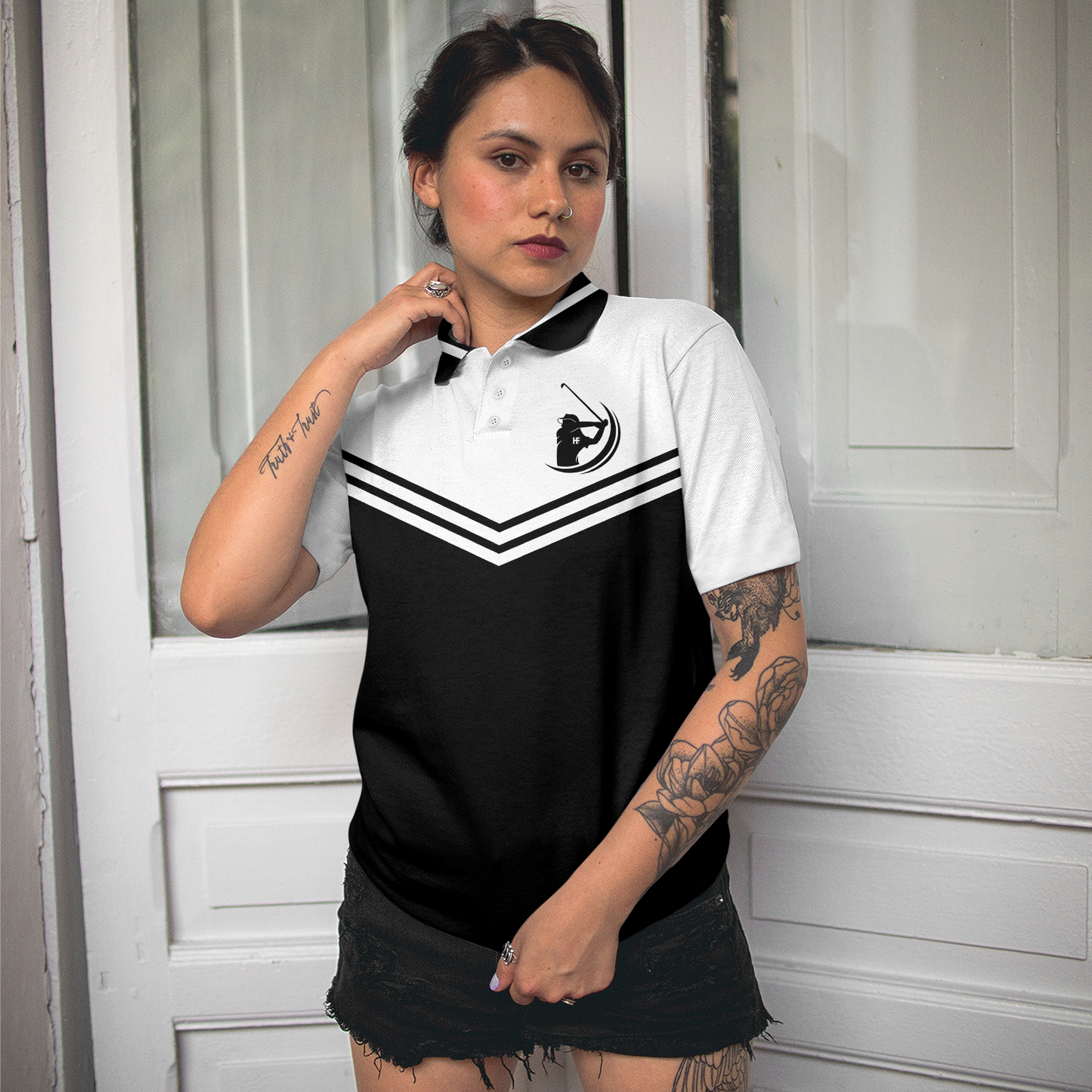 Golf Women Polo Shirt, Swing Hard In Case You Hit It Women Polo Shirt, Black And White Golf Shirt For Ladies - Perfect Gift For Women, Ladies
