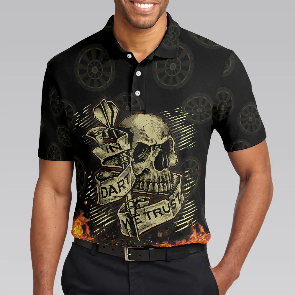 Fire Play Hard Skull Men Polo Shirt, In Dart We Trust Short Sleeve Polo Shirt, Cool Dart Shirt For Men