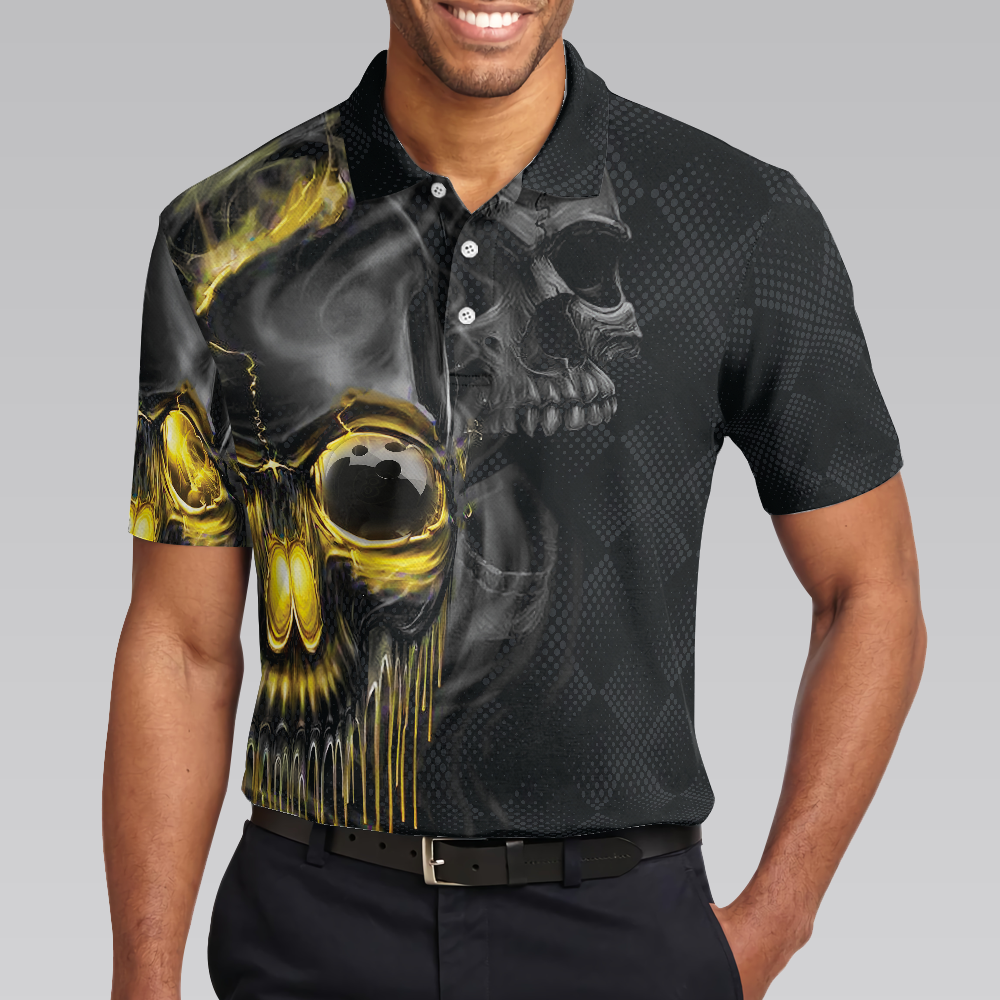 Bowling Men Polo Shirt - Scary Halloween Gift Idea For Male Bowlers, Skull Bowling Polo Shirt - Perfect Gift For Friend, Family, Bowling Lovers