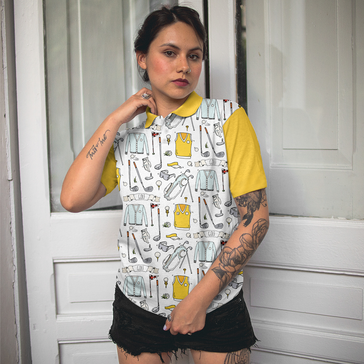 Golf Symbol And Golf Life In Yellow Short Sleeve Women Polo Shirt, Best Golf Shirt For Ladies