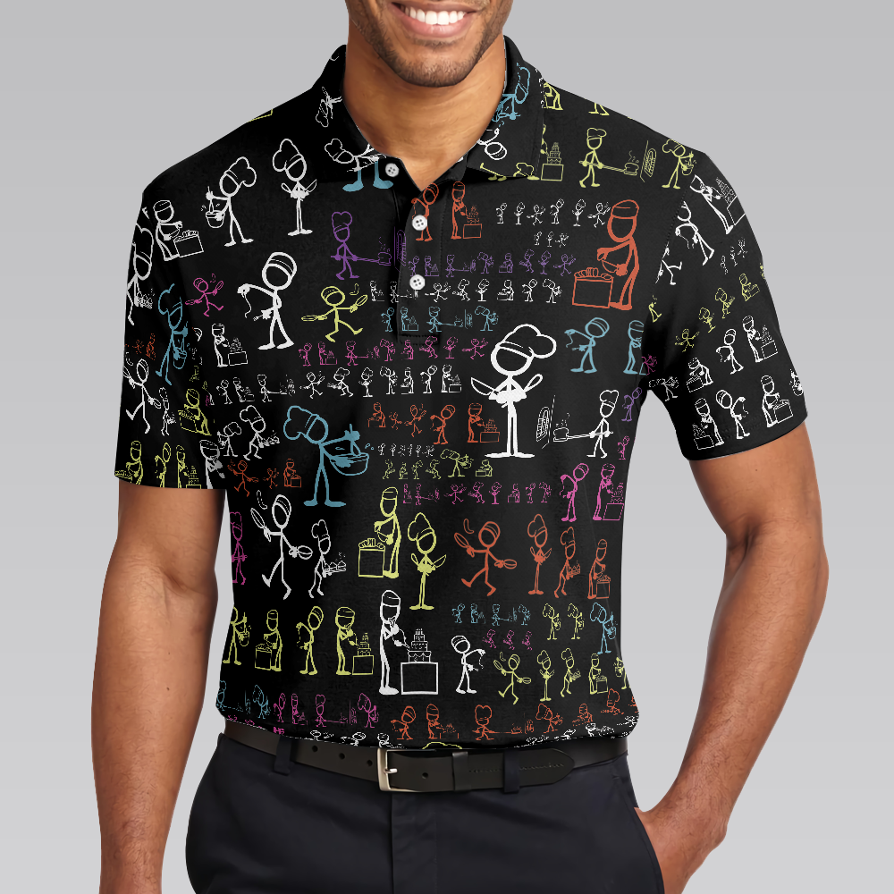 Stickfigures Chef Short Sleeve Polo Shirt, Doodling Cooking Polo Shirt, Best Chef Shirt For Men - Perfect Gift For Men, Golfers