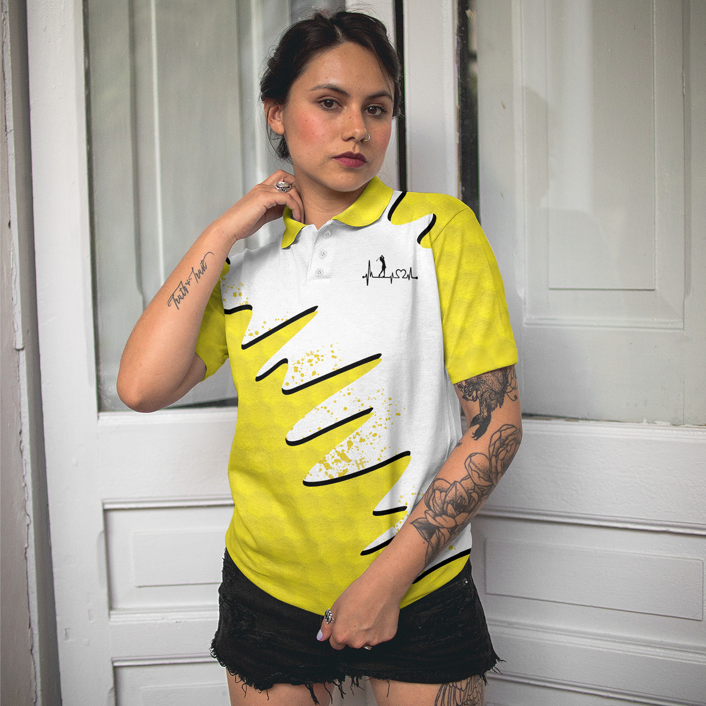 Sporty And Cutie Golf Girl Golf Women Polo Shirt, White And Yellow Golf Shirt For Ladies - Perfect Gift For Women, Ladies