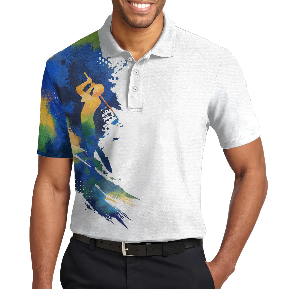 Colorful Water Golf Men Polo Shirt, Let’s Par Tee Color Golfer Short Sleeve Shirt For Male