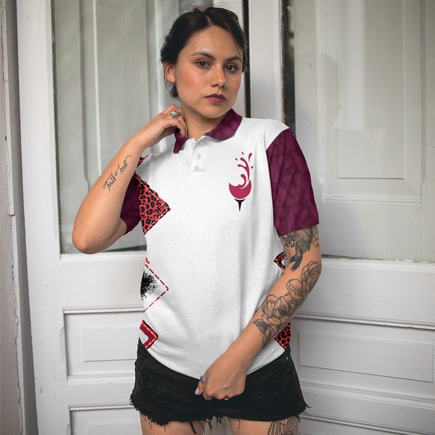 You Say Girl Can't Golf So Watch Me Leopard Golf Short Sleeve Women Polo Shirt, Plum Purple Wine Drinking Golf Shirt For Ladies - Perfect Gift For Women