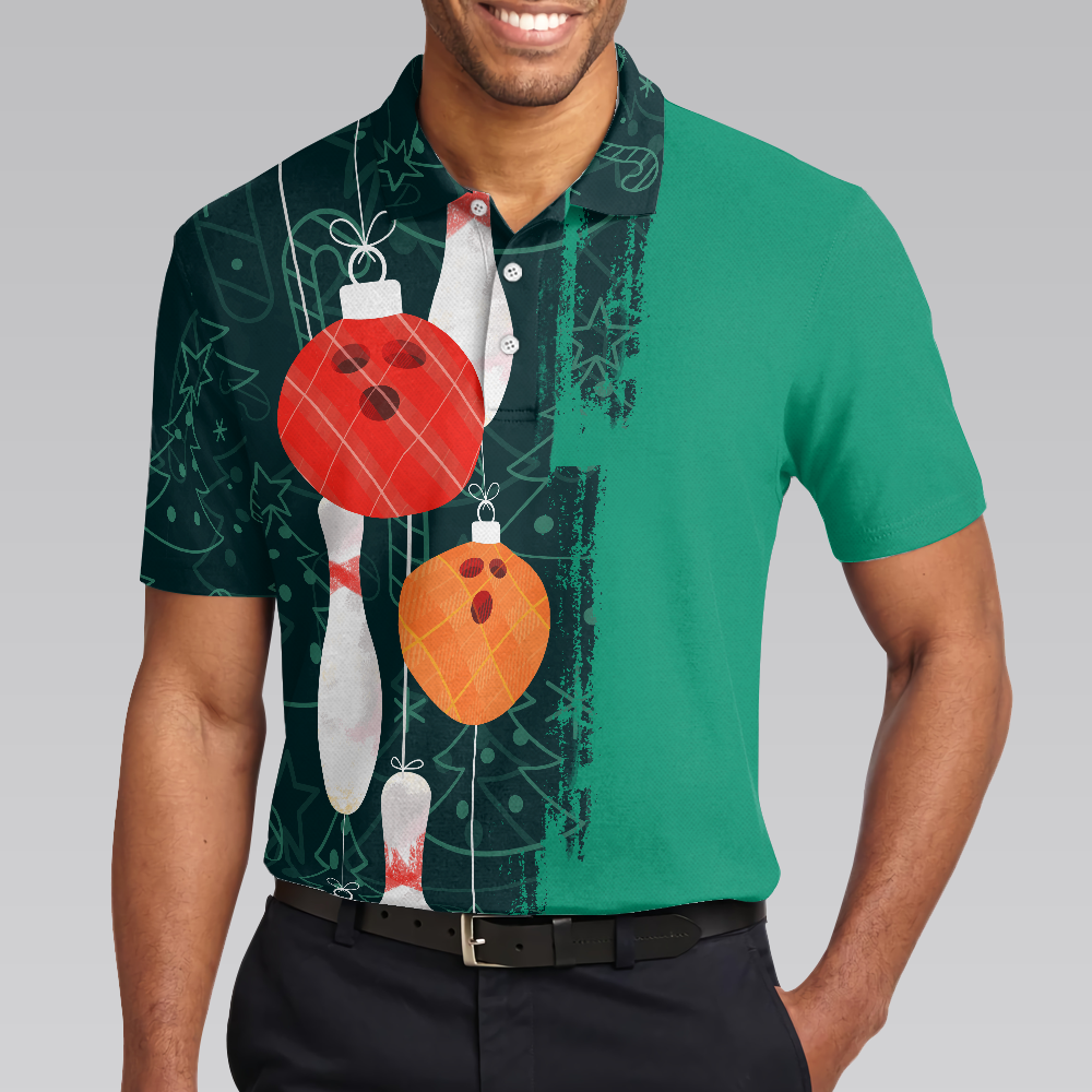 Bowling Men Polo Shirt - Christmas Pattern Polo Shirt For Men - Best Bowling Gift For Men - Perfect Gift For Friend, Family, Bowling Lovers