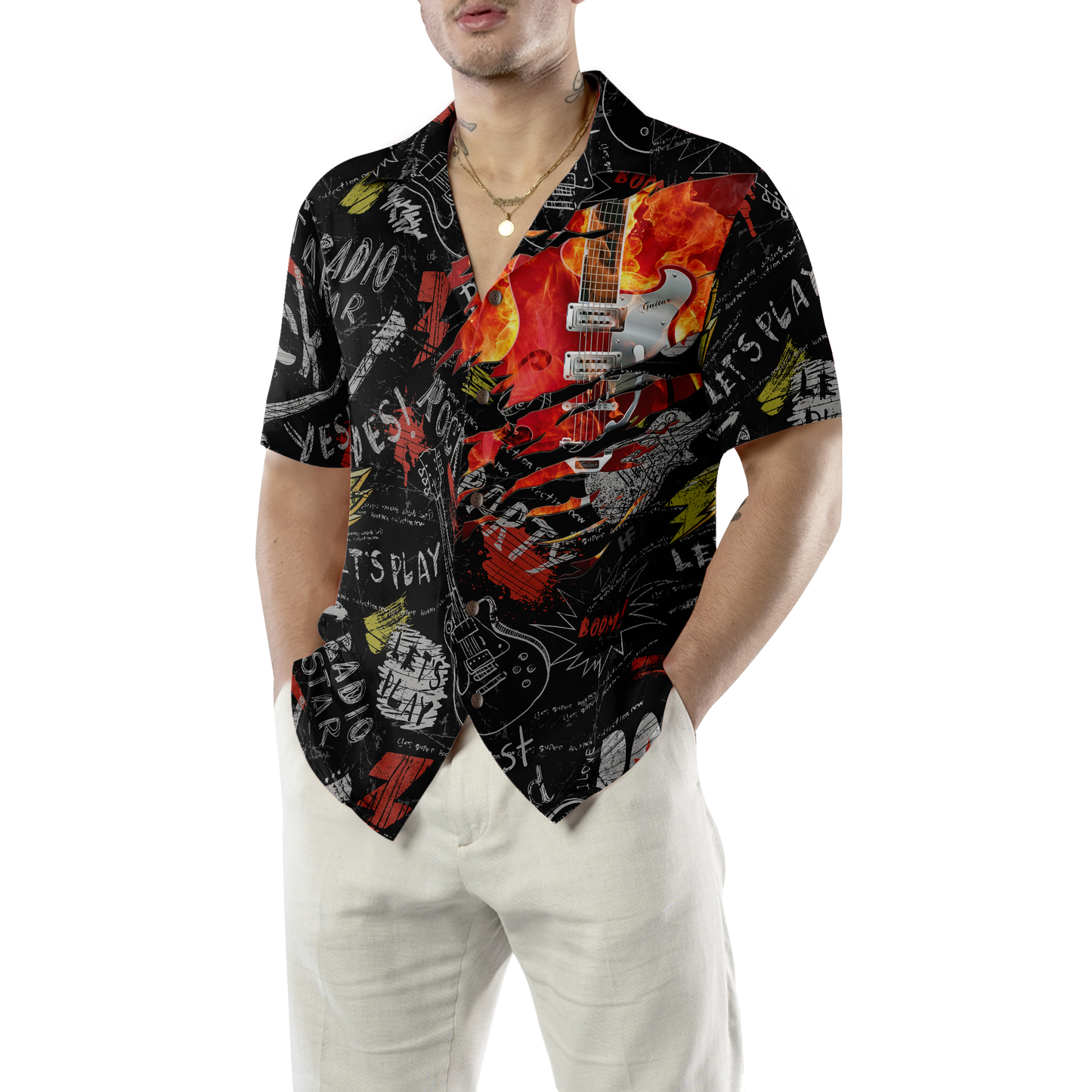 Burned Electric Guitar Hawaiian Shirt, Gift For Music Lover, Friend, Family