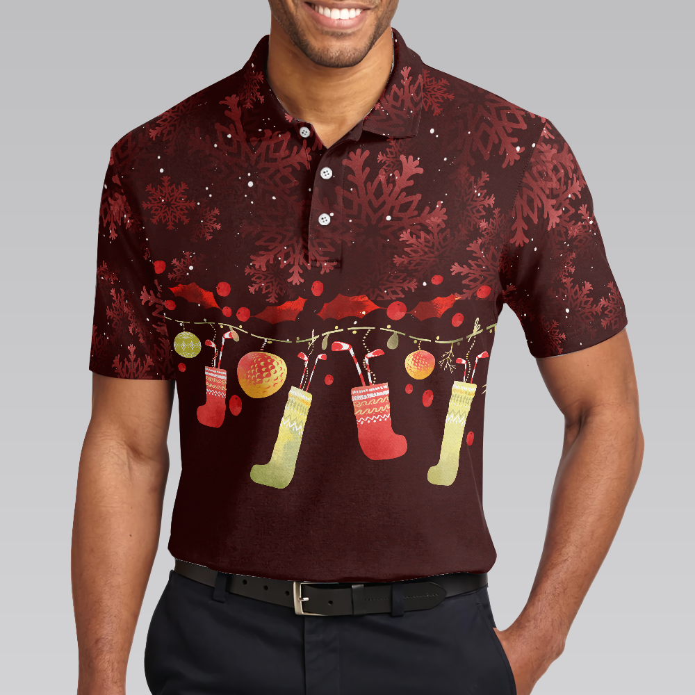 Christmas Golf Polo Shirts - Mens Golf Polo Shirts Short Sleeve - Red Christmas Pattern Shirt Dry Fit - Christmas Shirt Idea Gift For Men - Best Gift For Golf Lovers