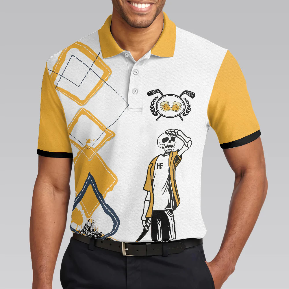 White And Yellow Argyle Pattern Golf Men Polo Shirt, Just Another Beer Drinker With A Golfing Problem Shirt, Gift For Male Golfers