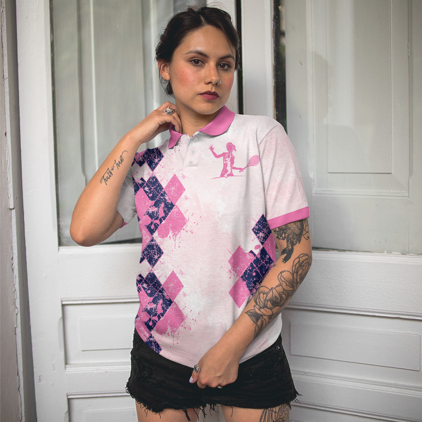 Tennis Women Polo Shirt, Sometimes It Takes Balls To Be A Women Polo Shirt, Pink Argyle Pattern Tennis Shirt - Perfect Gift For Women, Ladies