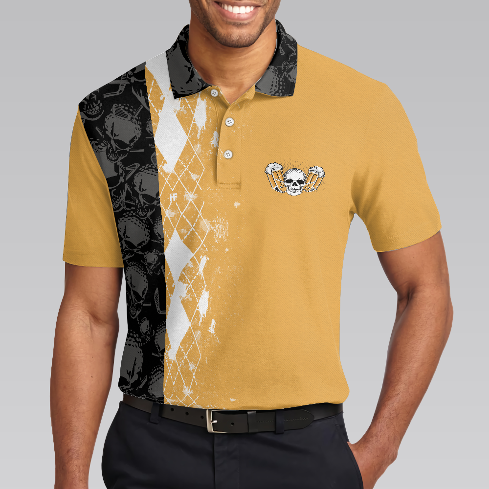 Argyle Pattern Men Polo Shirt, A Man Cannot Survive On Beer Alone He Also Needs Golf Polo Shirt, Skull Beer Drinking Golf Shirt, Gift For Golfers