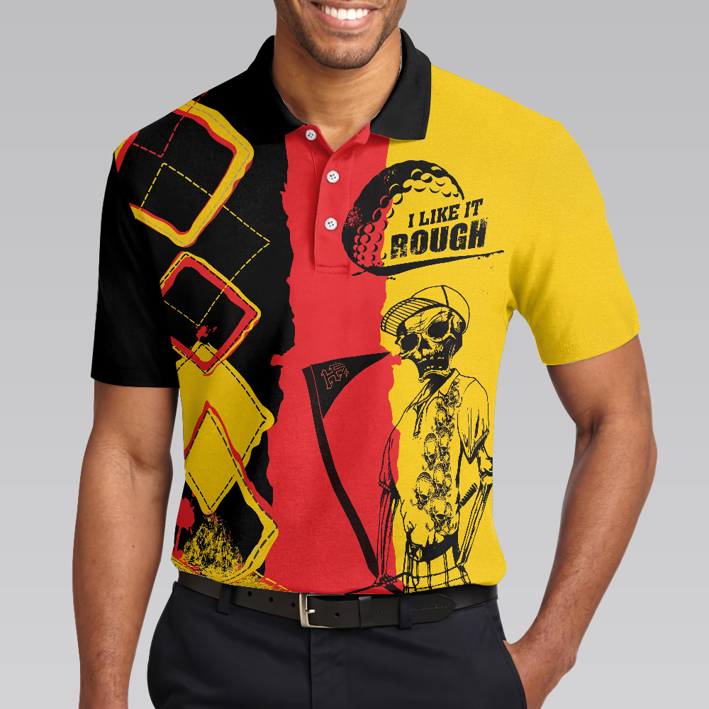 Argyle Pattern German Flag Skeleton Golfing Men Polo Shirt, Golf I Like It Rough Polo Shirt, Funny Golf Shirt For Men