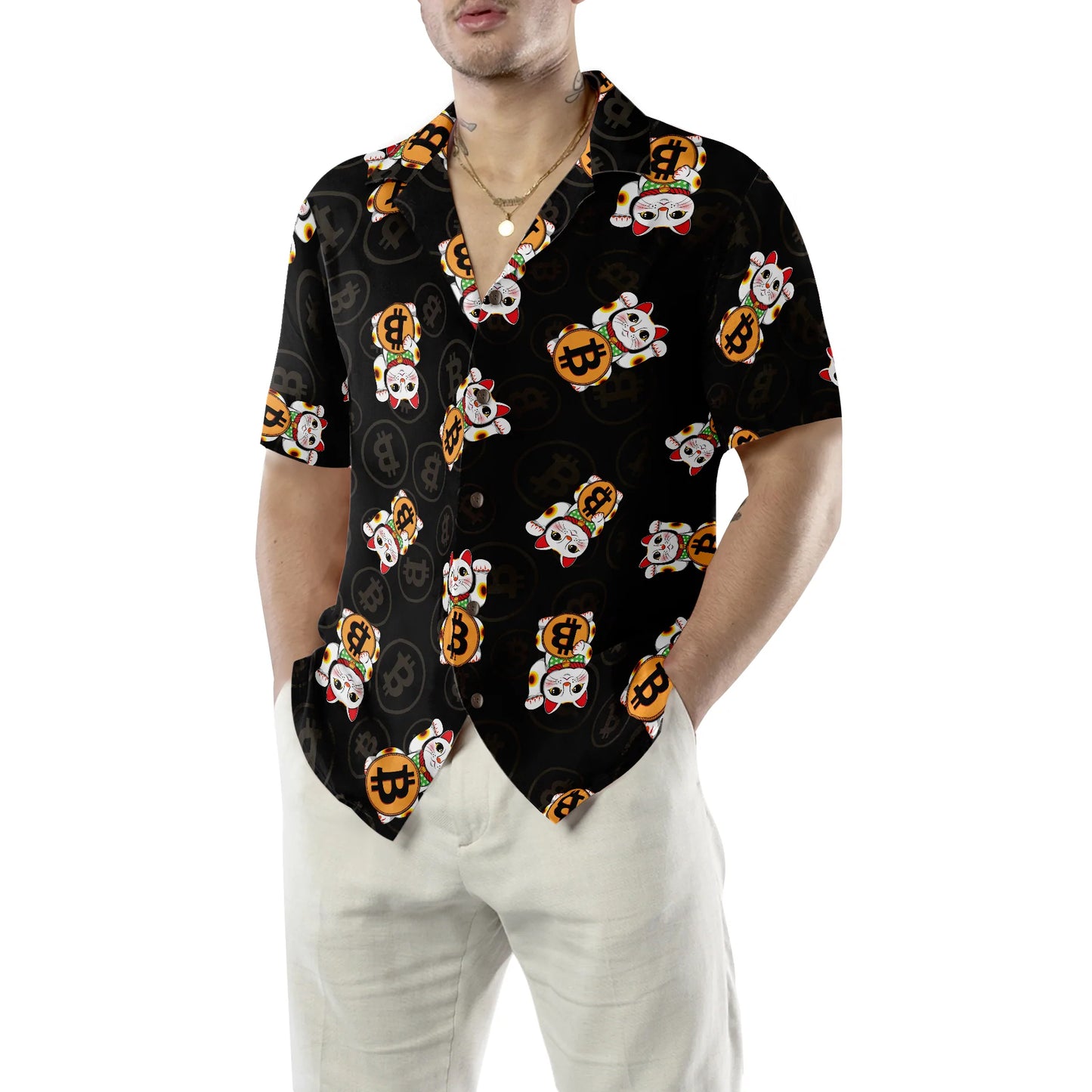Bitcoin Lucky Cat Hawaiian Shirt, Bitcoin And Cat Aloha Shirt - Perfect Gift For Bitcoin Lovers, Family, Friends