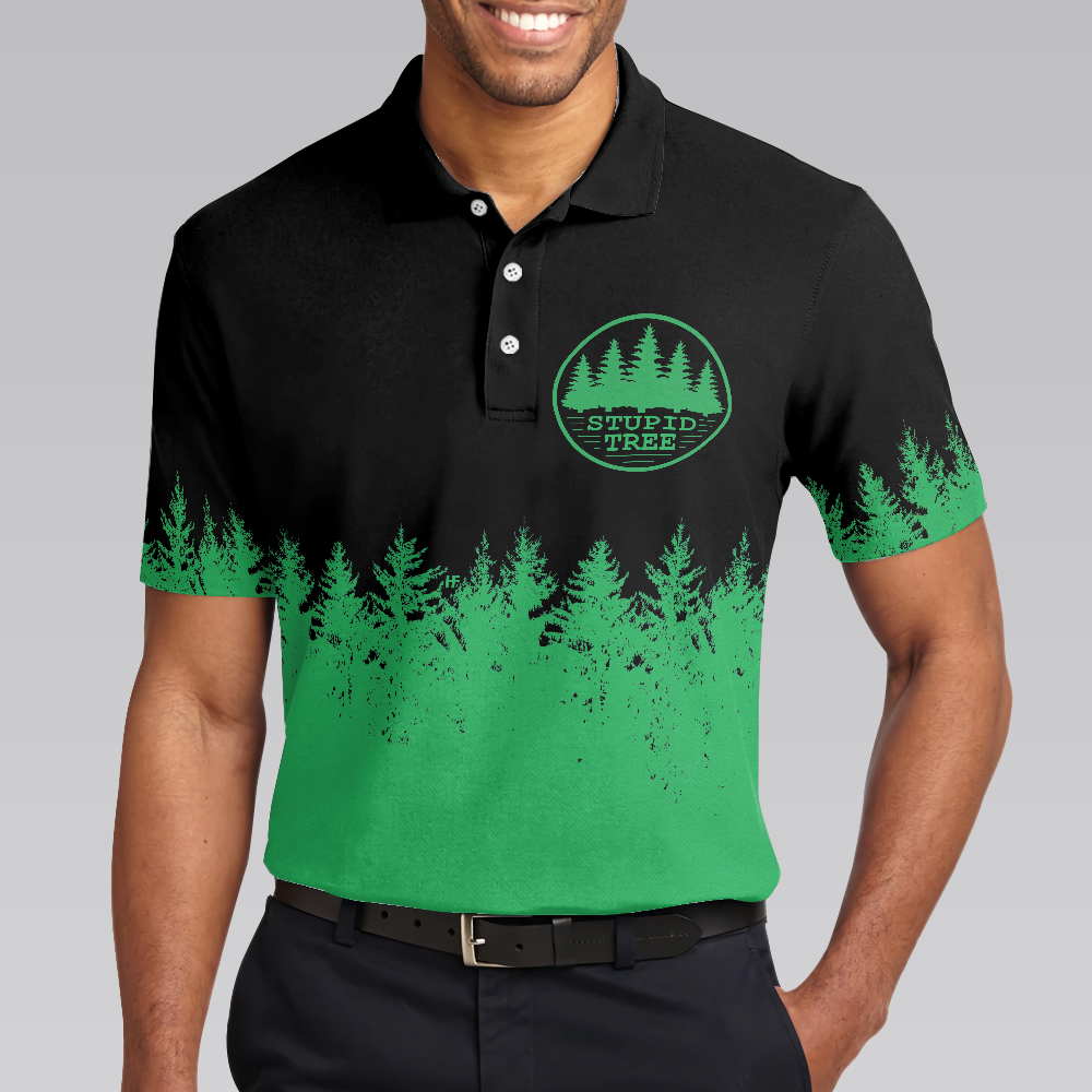 Stupid Tree Funny Definition Polo Shirt, Black And Green Pine Forest Polo Shirt For Men - Perfect Gift For Men, Golfers