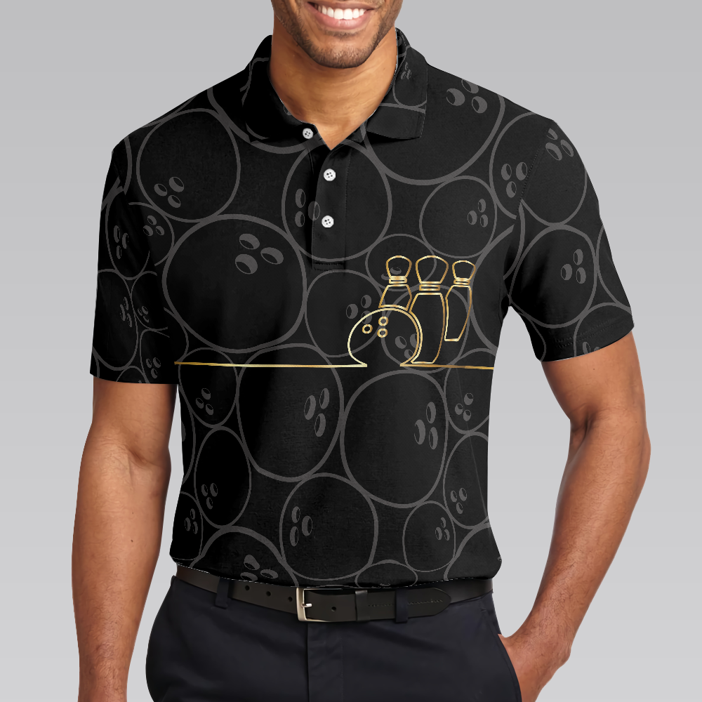 Bowling Men Polo Shirt - Black And Golden Pattern Polo Shirt, Bowling Polo Shirt - Perfect Gift For Friend, Family, Bowling Lovers